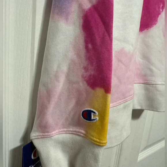 Champion White Pink Yellow Tie-Dye Long Sleeve Sweatshirt - Picture 6 of 6
